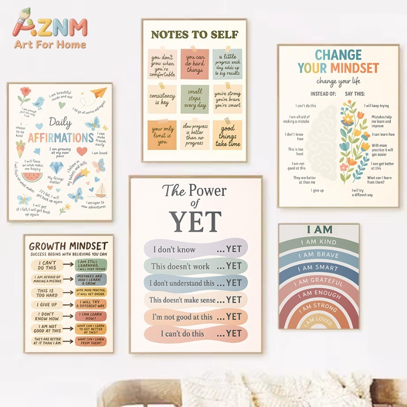 Kids Education Motivation - AZNM Yumuşak Pastel Büyüme Düşüncesi Kanvas